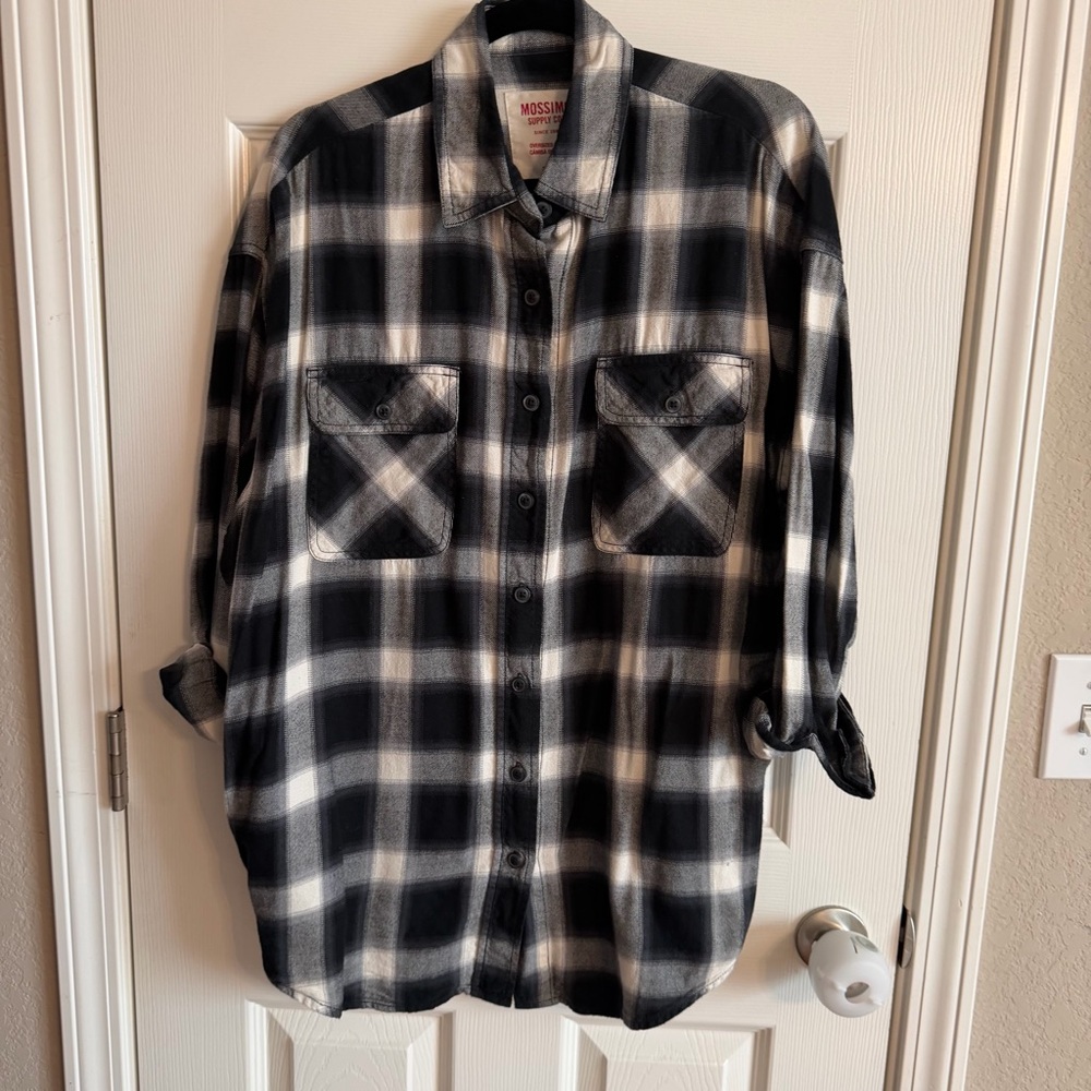 Mossimo Supply Co. Women's Black and White Plaid Button Down Oversized Shirt